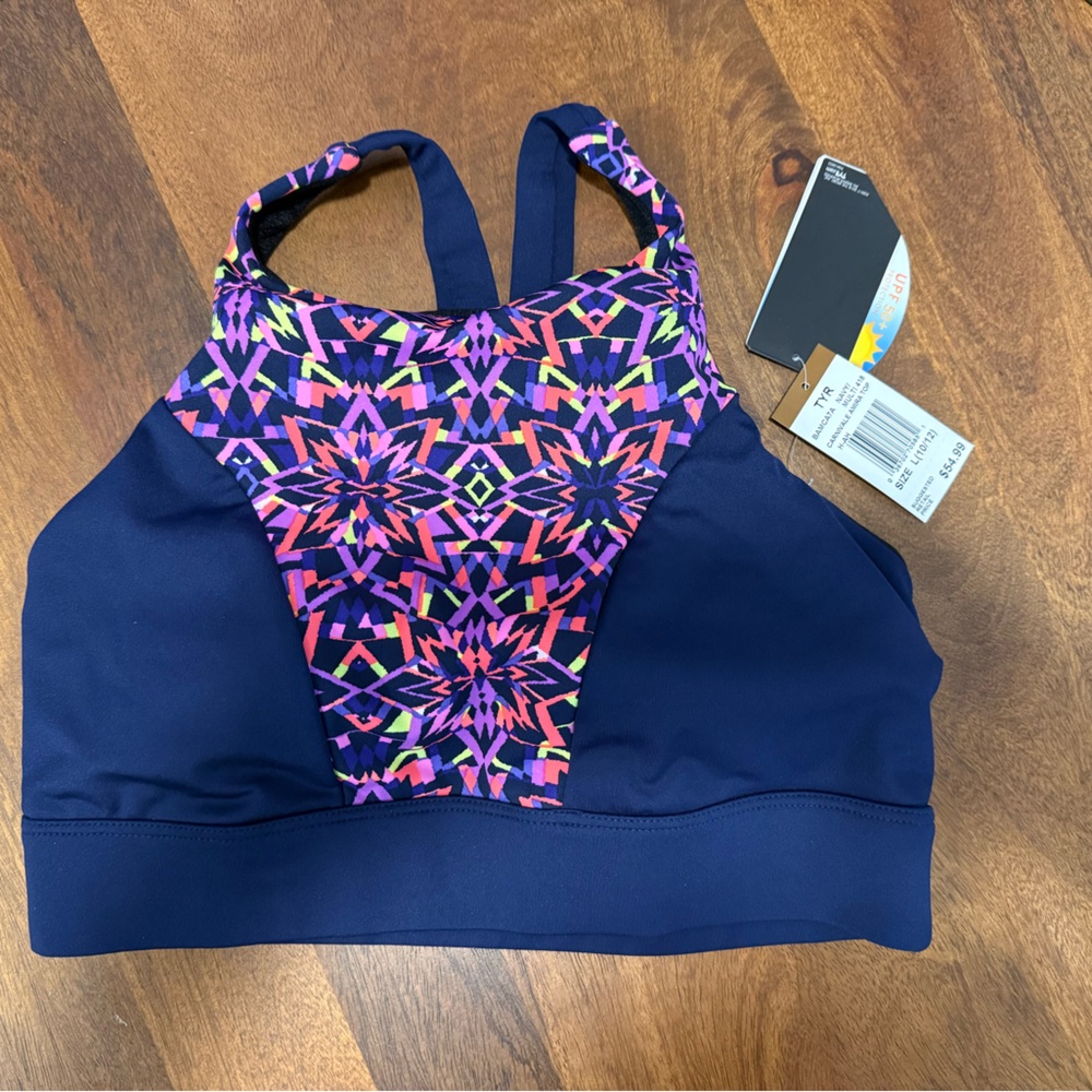 TYR Women's Bikini Top - Navy and Multicolor Pattern